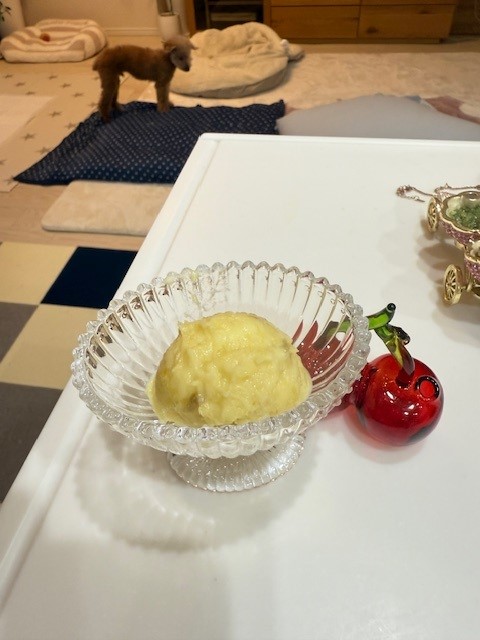 画像 アイスクリームらしく盛り付けました。後ろでシニア犬がジーっと見つめてます