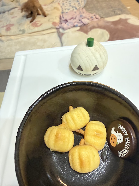 画像 かぼちゃ型のマドレーヌがわかるように黒の入れ物にいれてみた